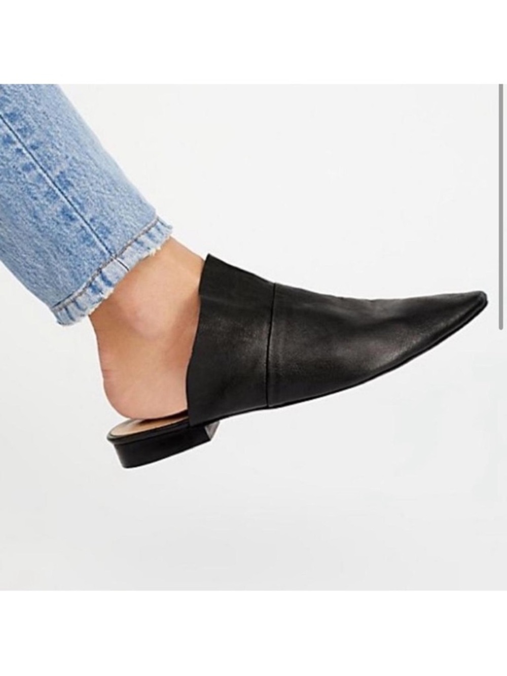 Free People Sienna Black Leather Ruffle Mules Size 9/39 - Picture 2 of 10